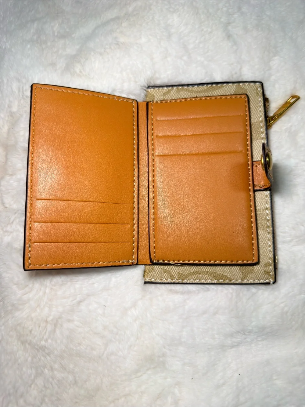 Coach Beige Signature Card Holder with Gold Logo